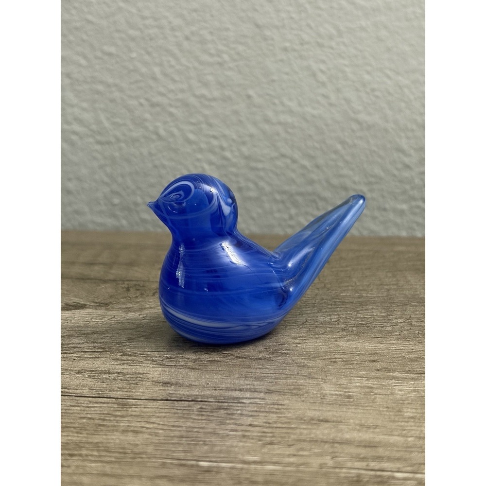 Vintage Gibson Glass Bird Blue Bird Swirl Happiness Paperweight‎ 2"